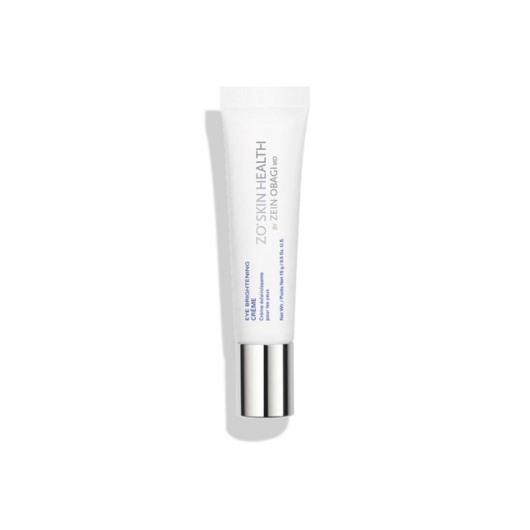 ZO Eye Brightening Crème tube for reducing fine lines, dark circles, and puffiness around eyes with plant-based ingredients.