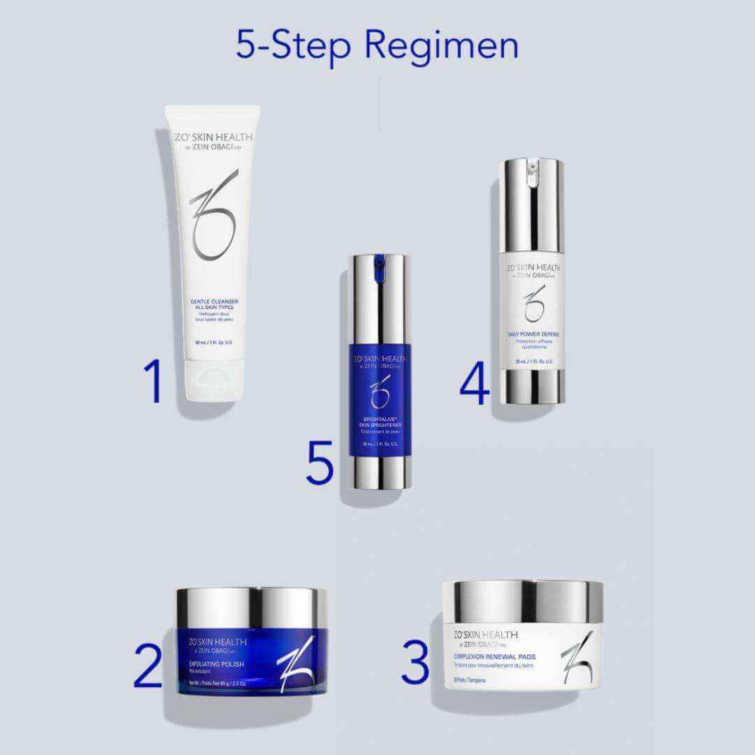 ZO Skin Brightening Program and Texture Repair 5-step regimen skincare products for brighter tone and smoother texture