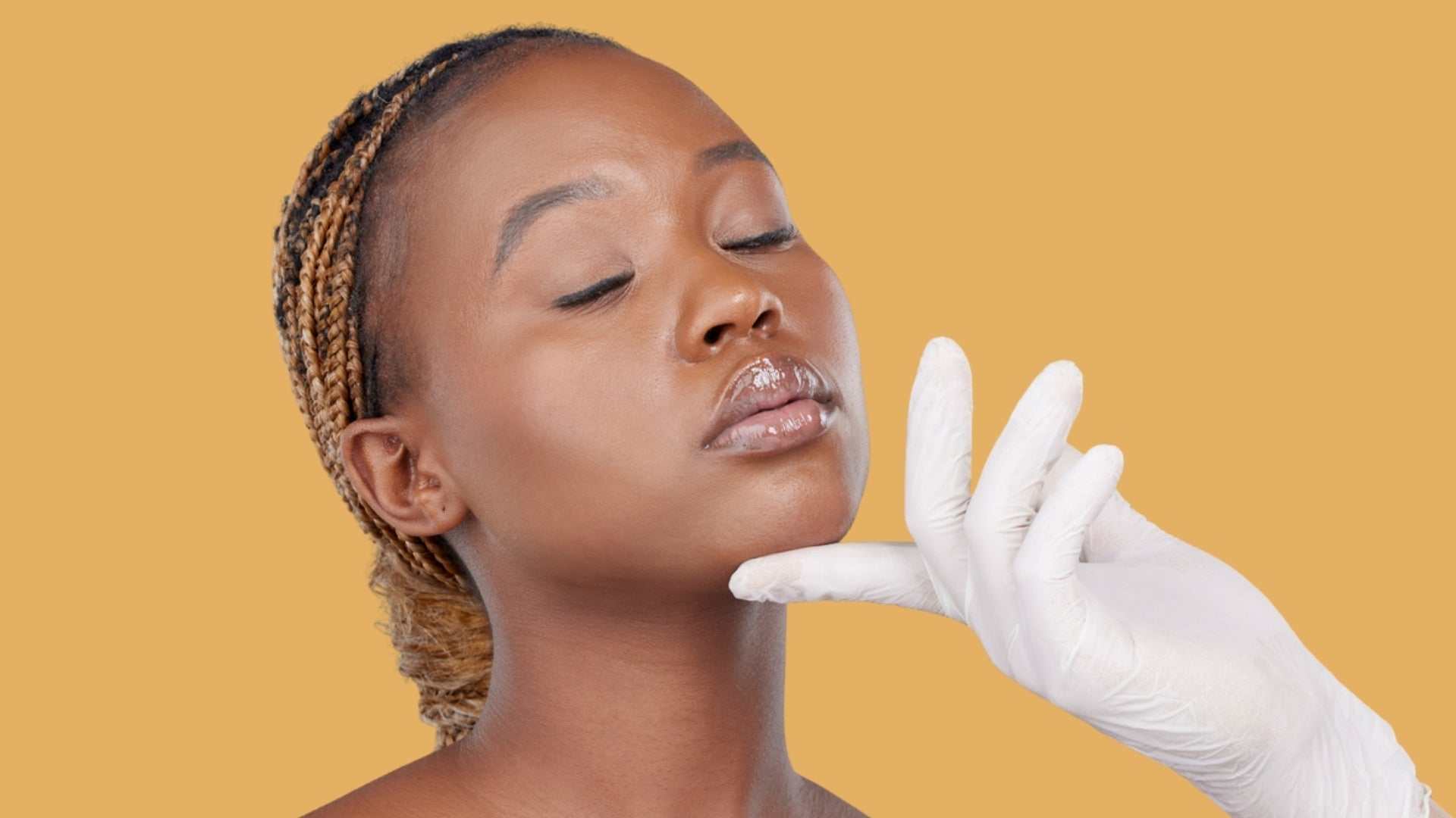 Close-up of a woman with smooth skin receiving chin Botox treatment for reducing dimpling and enhancing facial contour