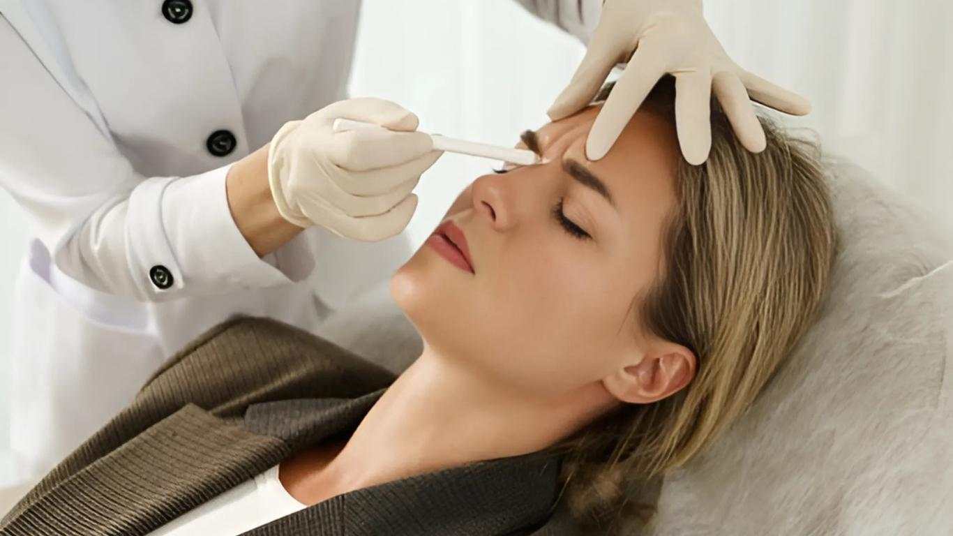 Woman receiving Botox injection in forehead treatment session in Toronto clinic