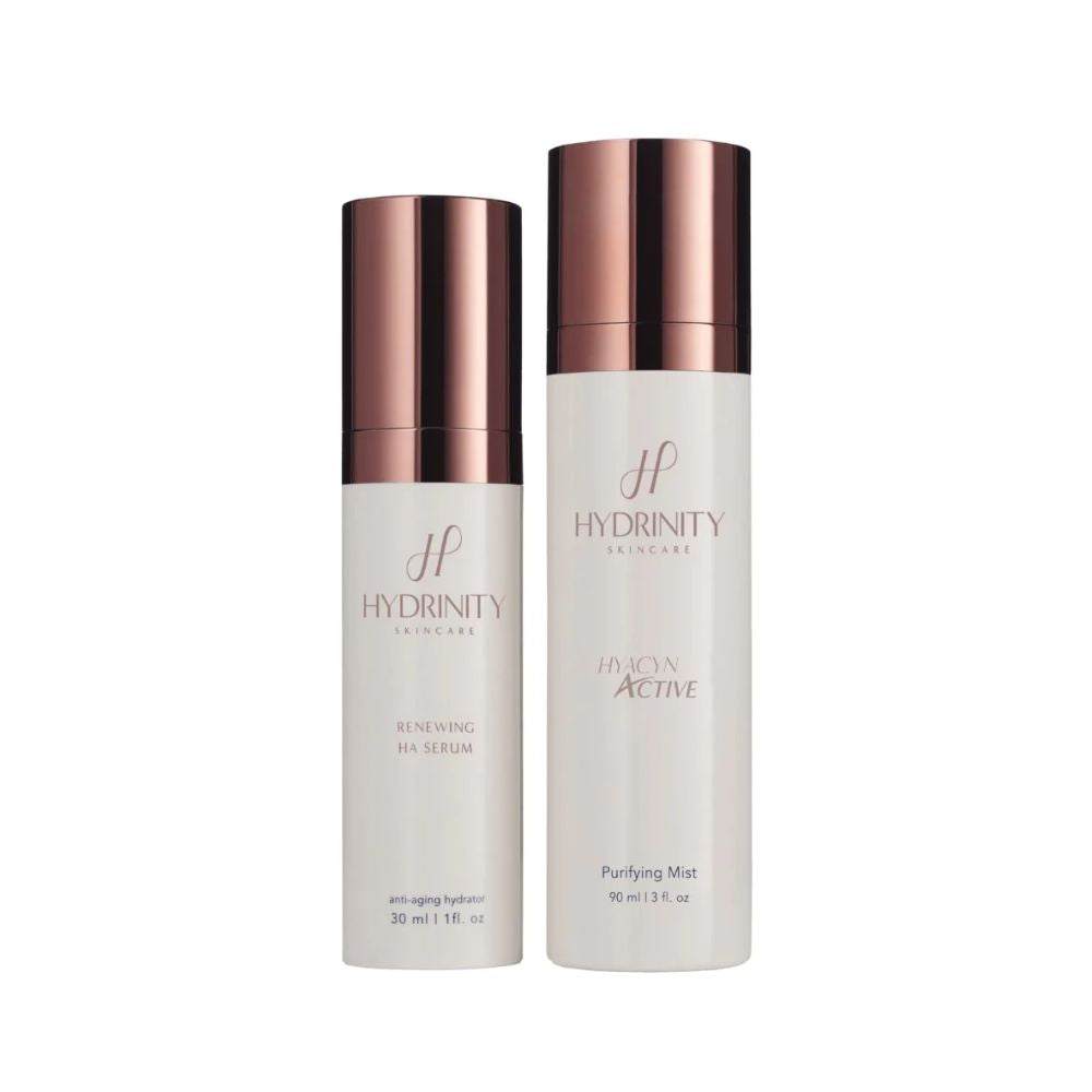 Hydrinity Age Renewal Kit with Renewing HA Serum and Hyacyn Active Purifying Mist for deep hydration and skin rejuvenation