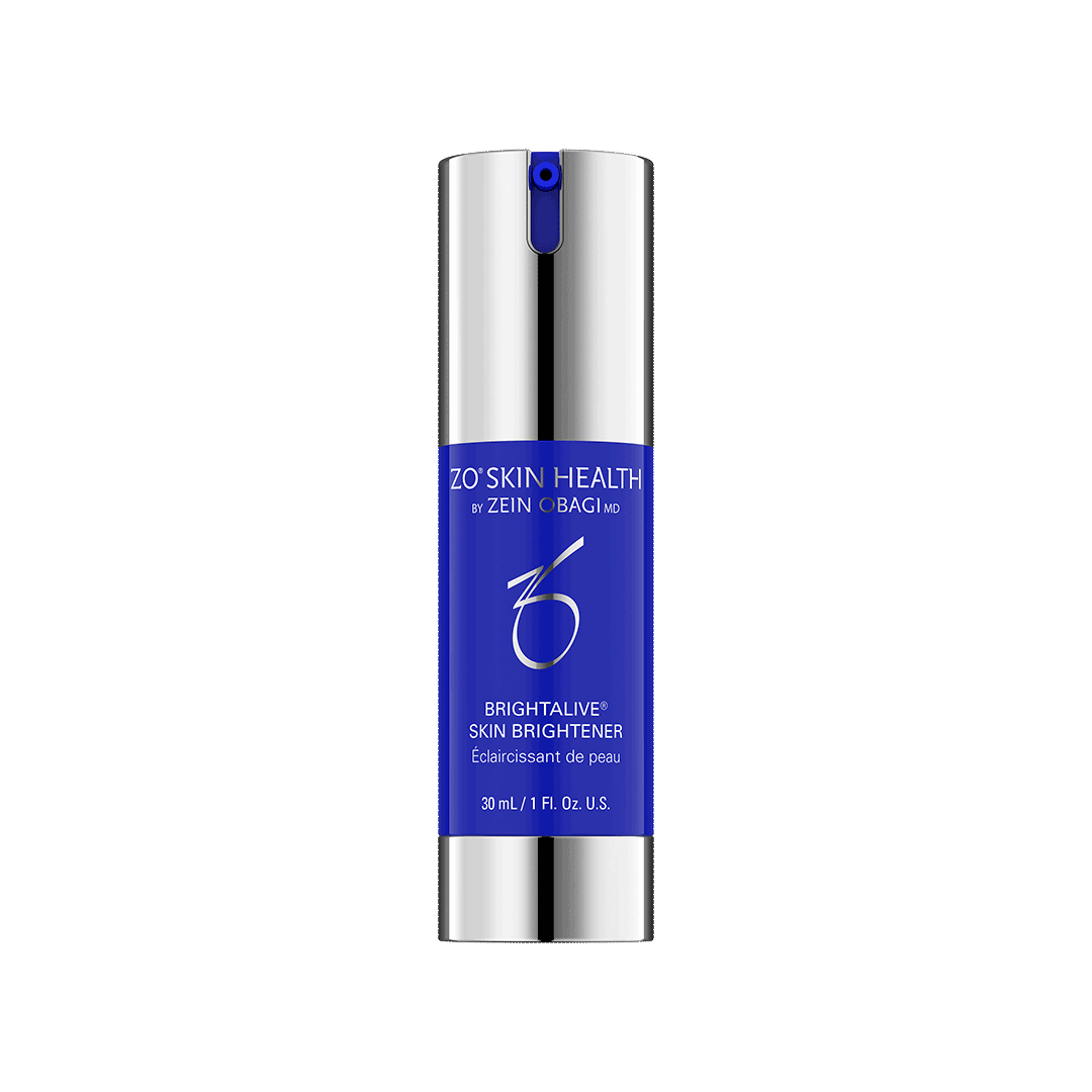 ZO Travel Brightalive Skin Brightener travel size bottle with blue and silver packaging for brightening and hydrating skin.