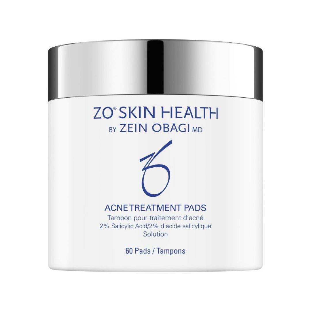 ZO Acne Treatment Pads container with 60 pads for exfoliating and preventing acne on oily skin.
