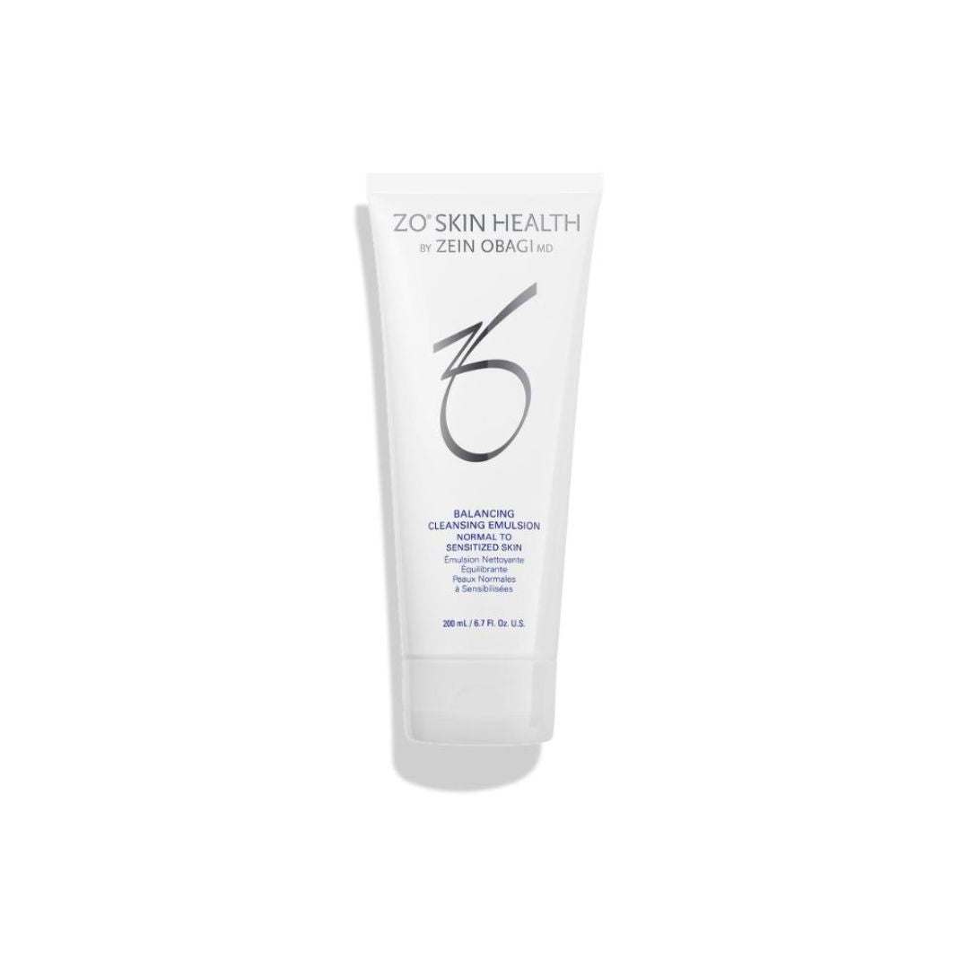 ZO Balancing Cleansing Emulsion tube for gentle, soothing skincare, suitable for normal to sensitive skin.