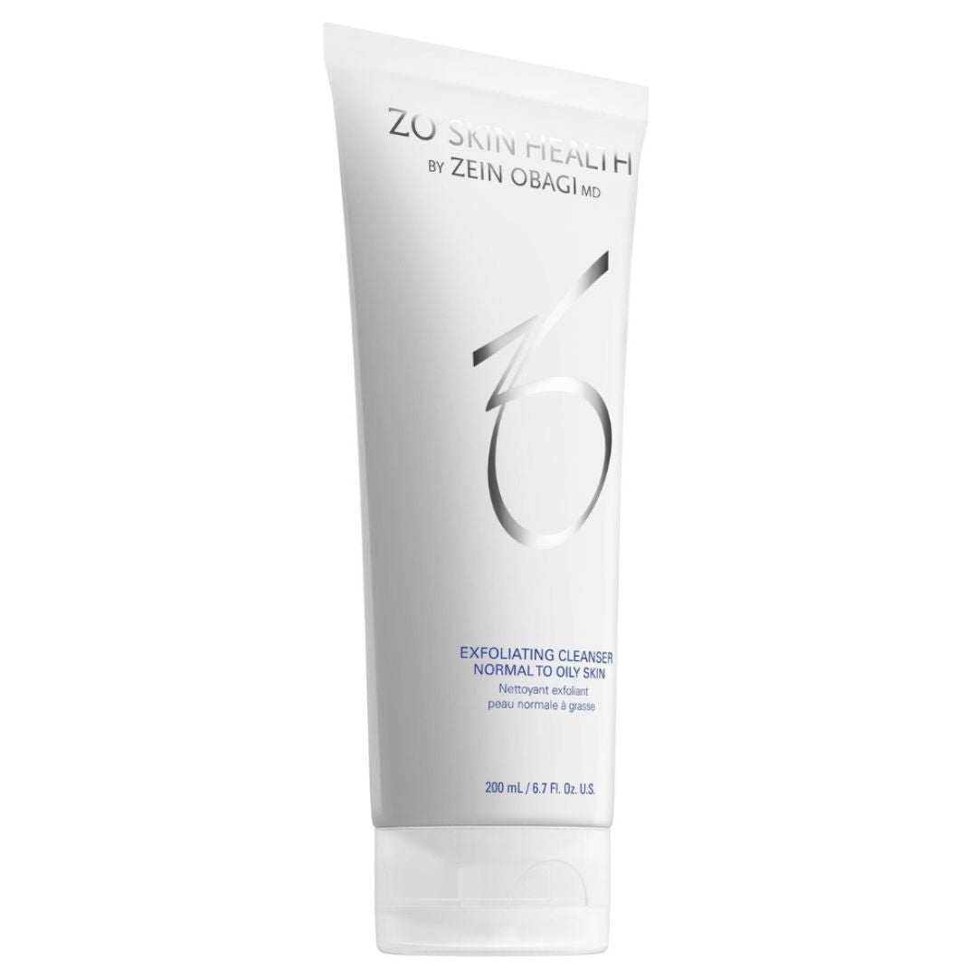 ZO Exfoliating Cleanser for normal to oily skin in a white 200ml tube for deep pore cleansing and exfoliation