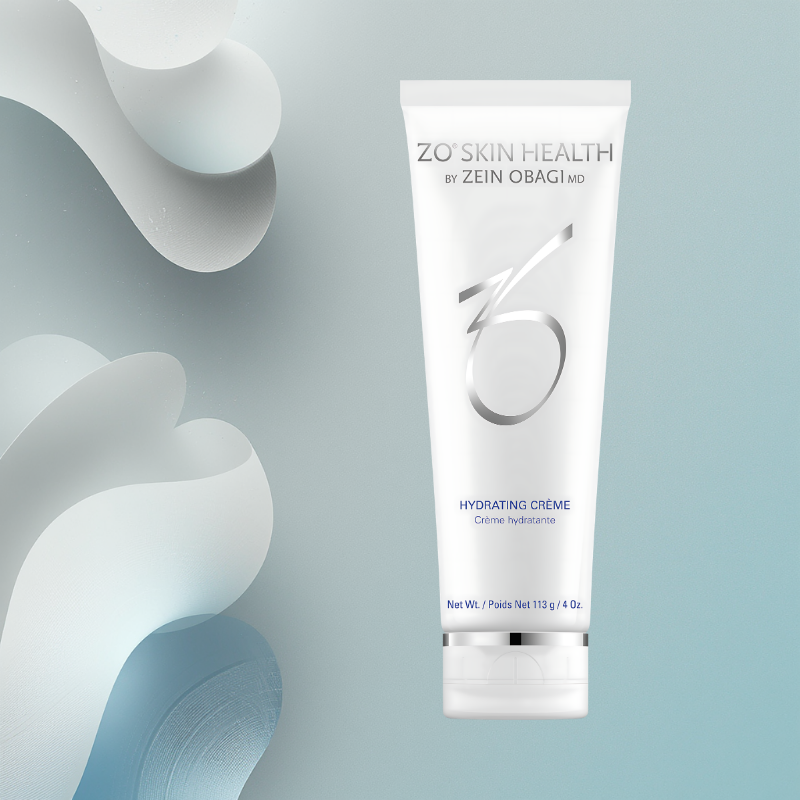 Tube of ZO Skin Health Hydrating Creme on a light blue background