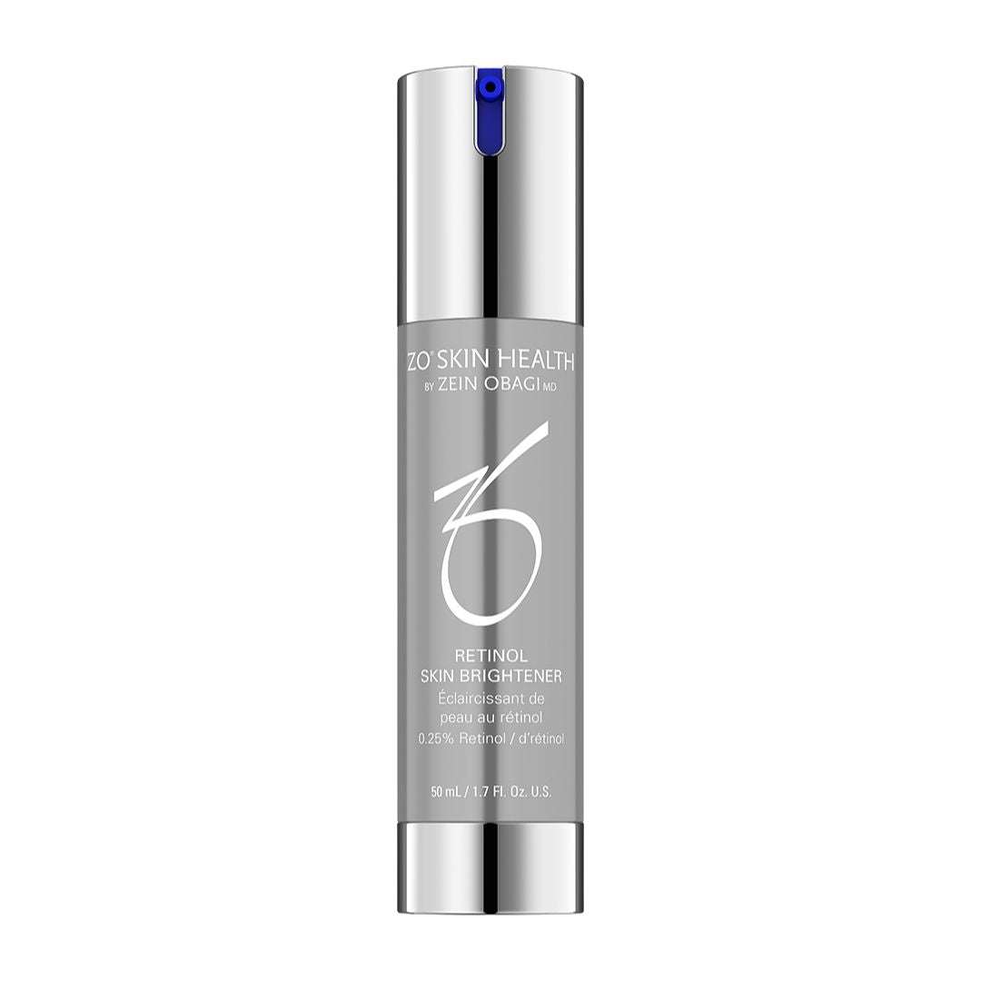 Zo Retinol Skin Brightener 0.25% retinol serum bottle for improving uneven skin tone and texture.