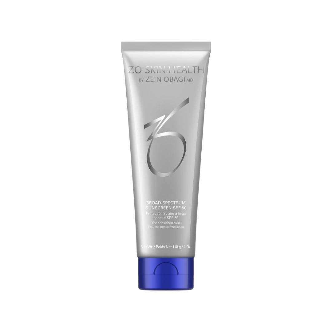 ZO Daily Sheer Broad-Spectrum SPF 50 sunscreen tube, water- and sweat-resistant daily SPF 50 UVA/UVB protection